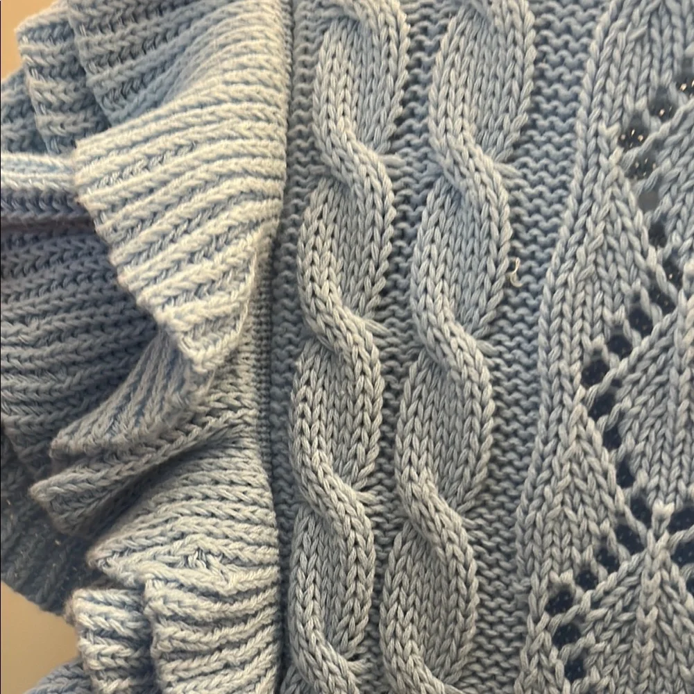 Light Blue Knit Ruffle Sleeve Top - Picture 6 of 8